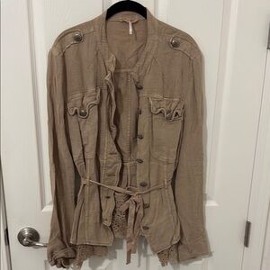 Free People Tan Utility Jacket with Lace Detail